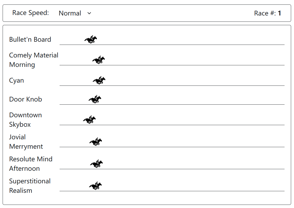 A screenshot of the horse race name picker in action.